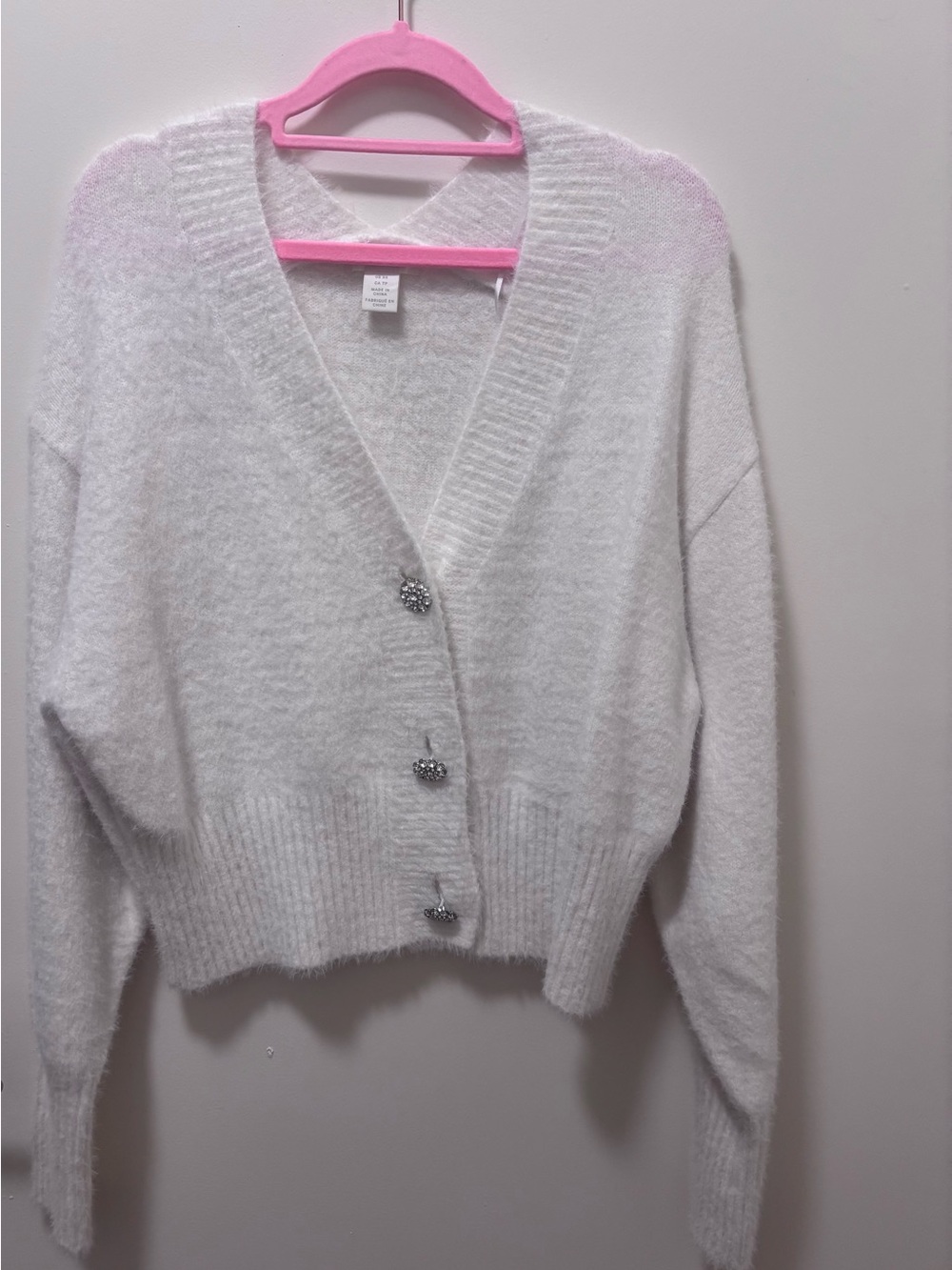 H&M Cream Cropped V-Neck Button Cardigan